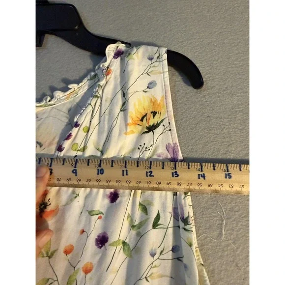 Linda Anderson Dress Womens L White Floral V Neck Tiered Swing Midi Sundress - Picture 8 of 14